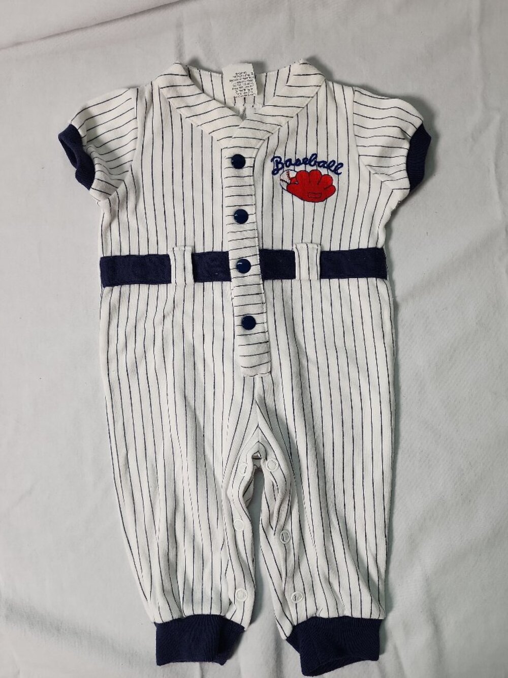 Baby Togs Baseball Pinstripe Romper Size 3-6 Months One Piece Snap Vintage 90s